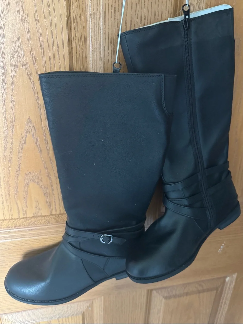Cat & Jack Girls Black Riding Boots Tall Side Zip Accent Buckle NWT Size 4